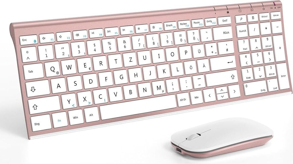 Tastatur Maus Set Kabellos, Wiederaufladbare Aluminium Tastatur mit kompaktes Design, Ultradünne und Leise Funktastatur mit Maus für PC/Laptop