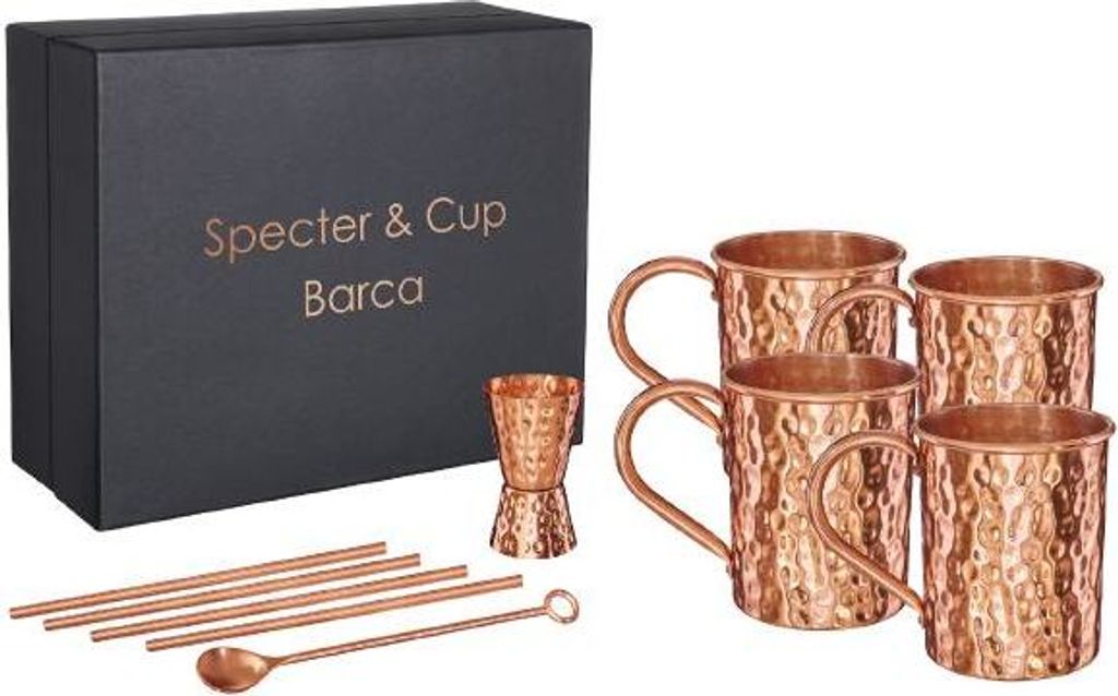 Kupferbecher Barca 4er Set 500ml mit Zubehör, 100% reines Produktbild 