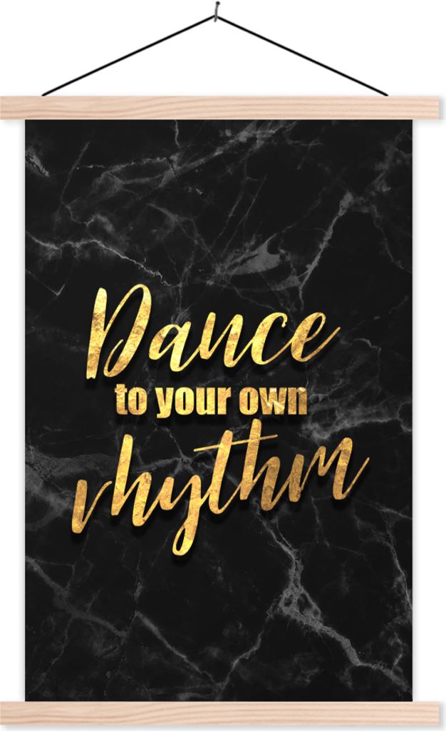 MuchoWow Textilposter Zitate - Tanz - Gold 120x180 cm mit holzfarbenen Rahmen - Textil-Plakat