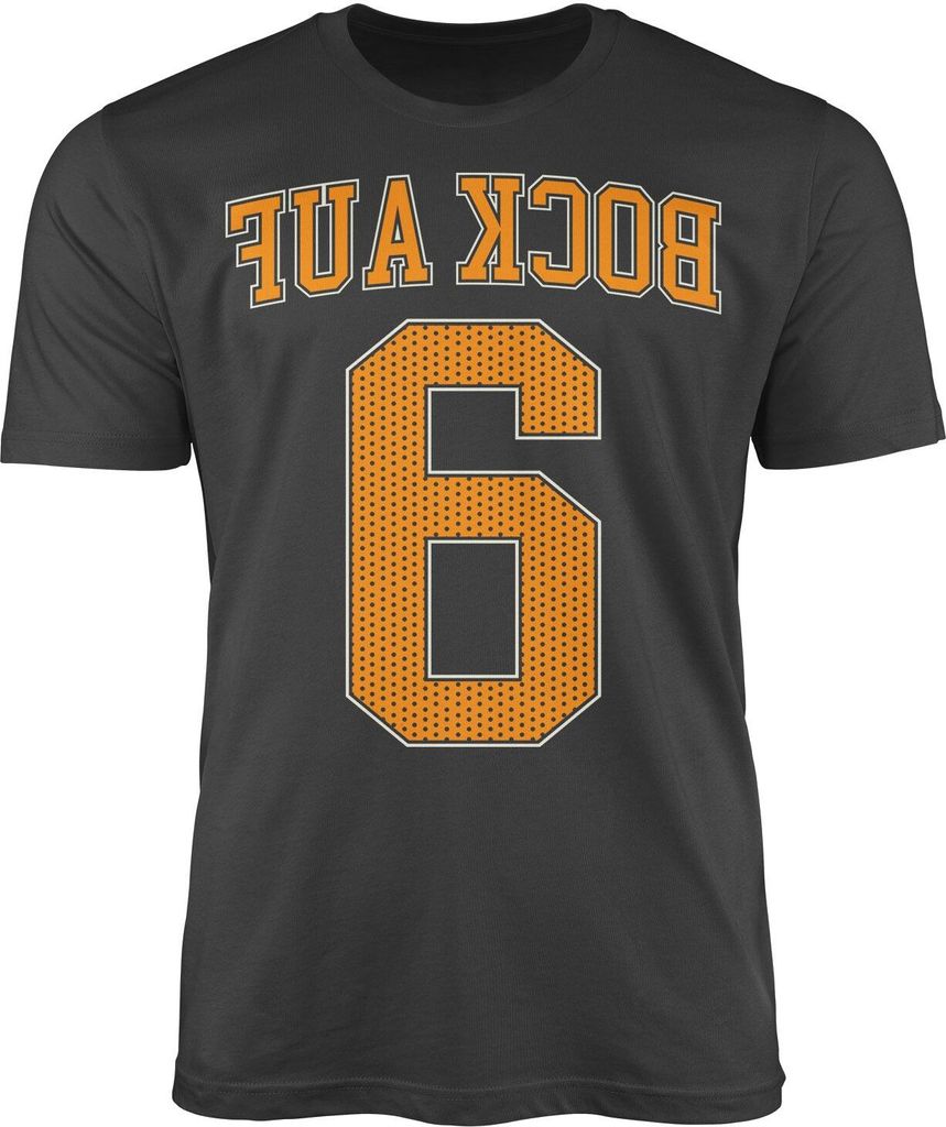 Herren T-Shirt Bedruckt Bock auf 6 Aufdruck Wortspiel lustig Athletic College Trikot Basketball Fun-Shirt Moonworks anthrazit 4XL