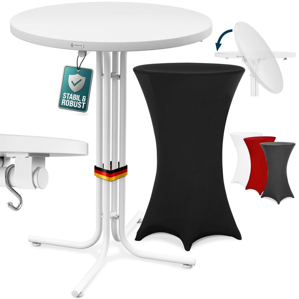 CASARIA® Stehtisch mit Husse 70 cm Klappbar Schwarz Rund Produktbild 