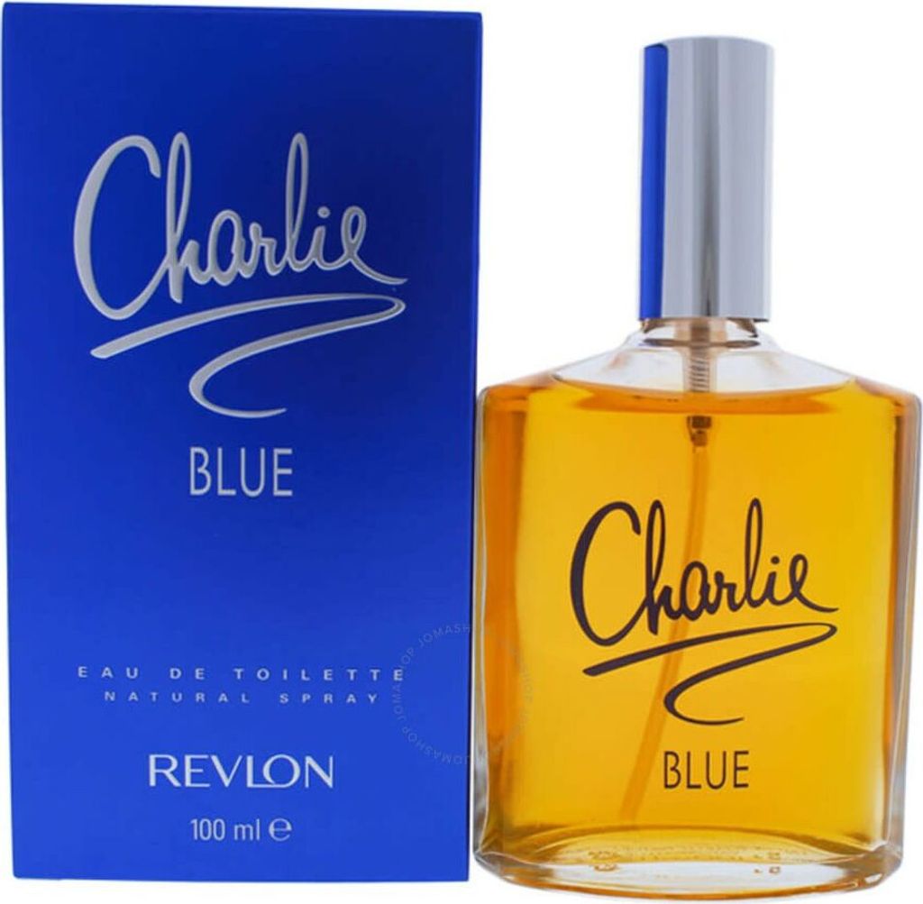 A box and bottle of Revlon Charlie Blue eau de toilette for women.