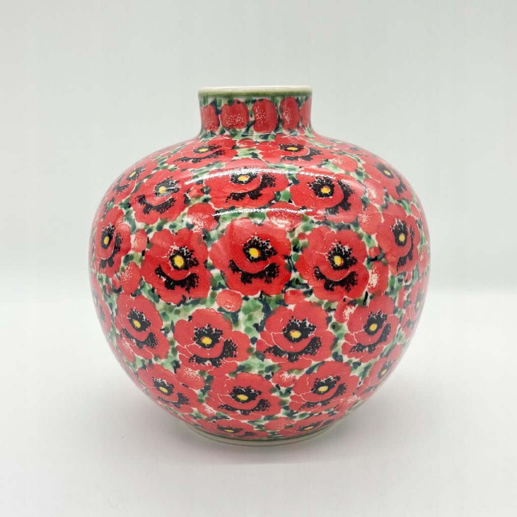 Dekovase Einzigartiger Bunzlauer Keramikvase 16 cm handbemalt Mohnmotiv Unikat