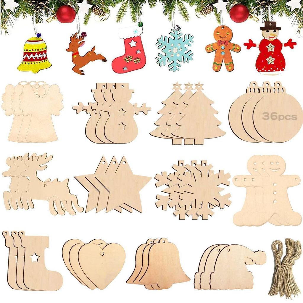 Set di 86 decorazioni natalizie in legno, ideale per creare Immagine del prodotto 