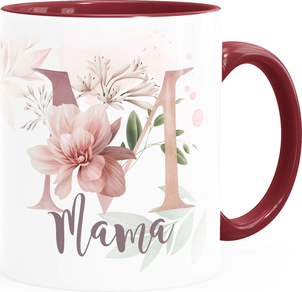 Kaffee-Tasse Muttertag mit Wunschtext personalisiert Geschenk für Mama mit Initiale M und eigenem Text SpecialMe weiss-innen-bordeauxrot Keramik...