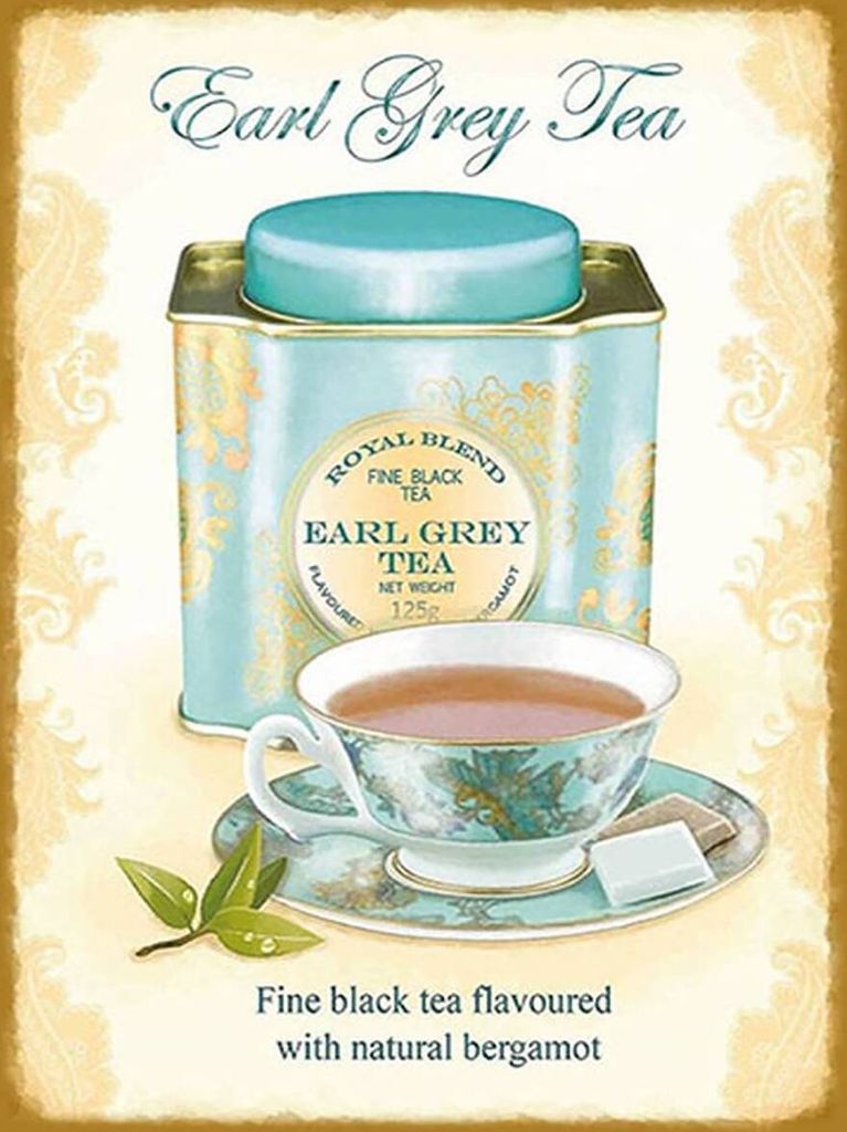 vianmo Holzschild 40x30 cm Tee Earl grey Tea black tea bergamot