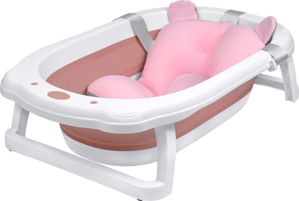 Baignoire Bébé de Voyage Pliable avec Support de Bain Doux et Stable