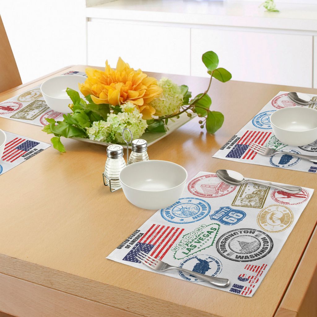 ABAKUHAUS Vereinigte Staaten Platzmatten, Grunge Stempel von Amerika Las Vegas New York San Francisco Hawaii Illustration, Tiscjdeco aus Farbfesten...