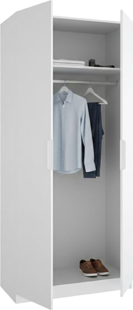 Tulot - Kleiderschrank 2 Türen, 51x204h cm Weiß, Garderobe