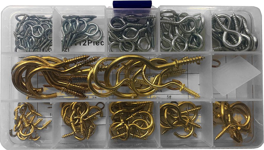 Assortimento di 112 piccoli ganci a vite in scatola Immagine del prodotto 