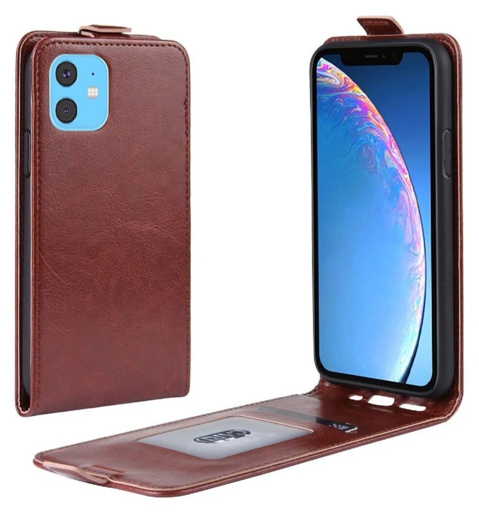Flip Case Handyhülle für iPhone 11 Vertikal Schutzhülle Tasche Cover Braun Bumper Smartphone Kartensteckplatz-Kreditkarte-Geldscheine EC-Karte B...