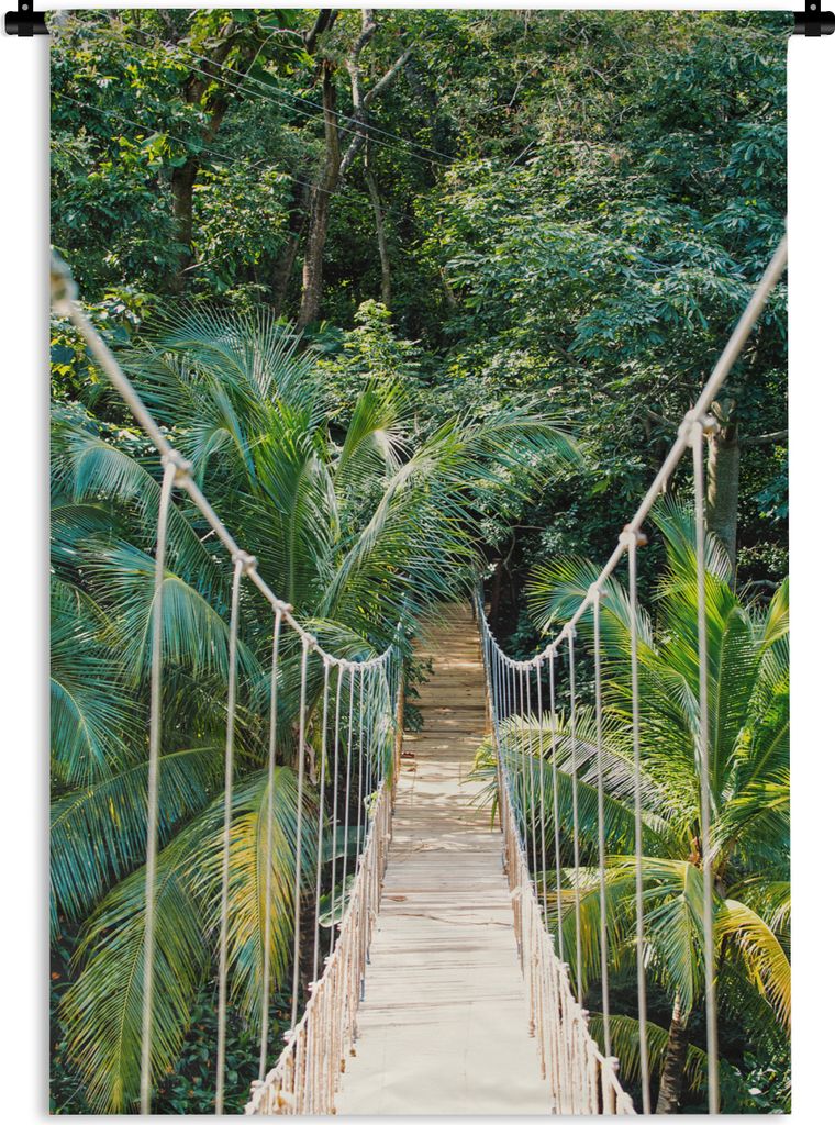 MuchoWow Wandteppich Wandbehang Dschungel - Palme - Brücke - Natur - Pflanzen 90x135 cm Tapisserie Dekoration Wandtuch - Baumwolle - Wandskulptur