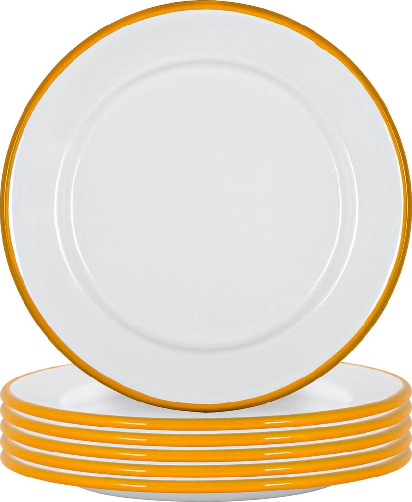 Argon Ta Weiße Emaille-Seitenplatten - Stahl Outdoor-Camping-Geschirr Geschirr - 20 cm - Gelb - Packung mit 12