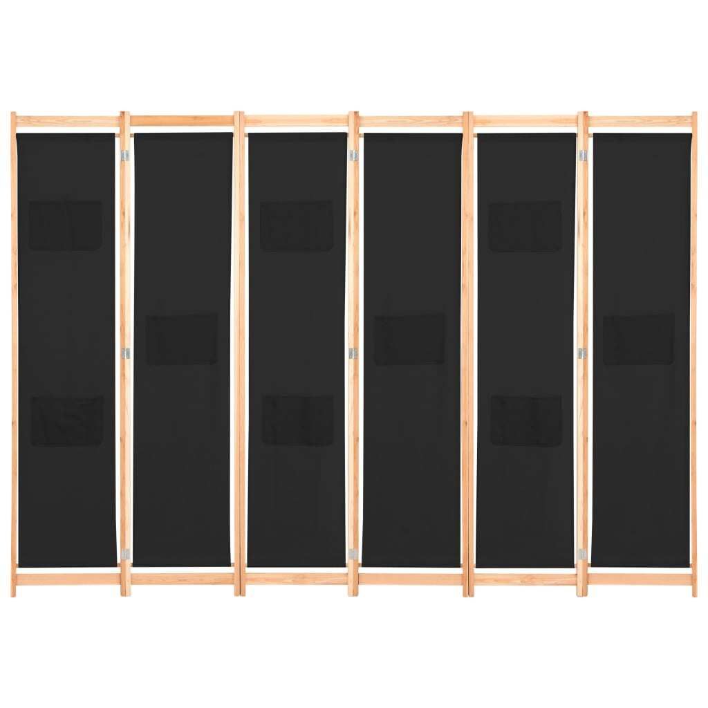 vidaXL 6-teiliger Raumteiler Schwarz 240 x 170 x 4 cm Stoff Produktbild 