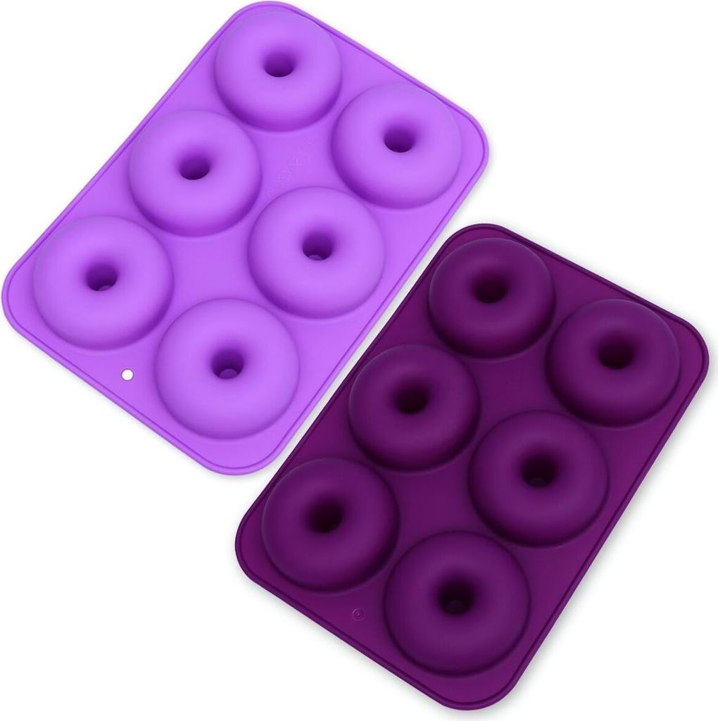 2er-Pack antihaftbeschichtete Donut-Pfannen aus Silikon, Donut-Pfannen mit 6 Schlitzen für Kuchen, Kekse, Bagels, Muffins (Dunkelviolett und Hellv...
