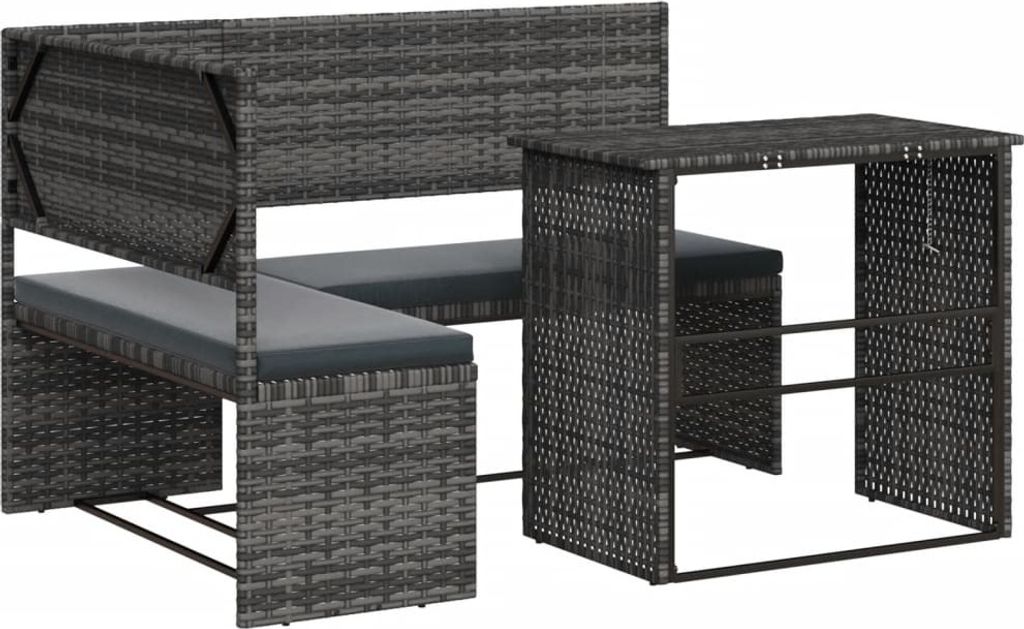 Gartensofa in L-Form mit Tisch und Kissen Grau Poly Rattan