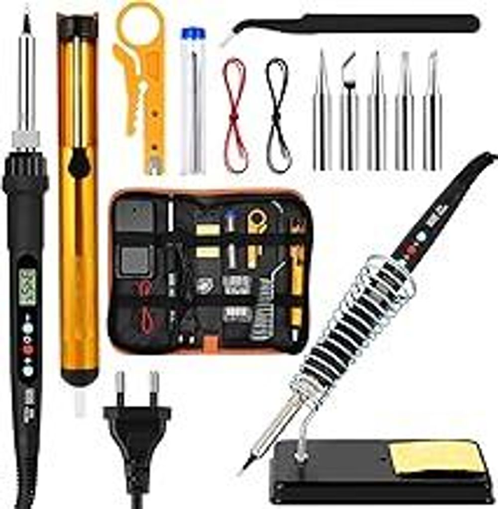 80W Lötkolben Set, Einstellbar Temperatur 180-520°C Lötset mit LED Display, 5 Lötspitzen, Lötdraht, Lötkolbenständer, Entlötpumpe, Solderin...