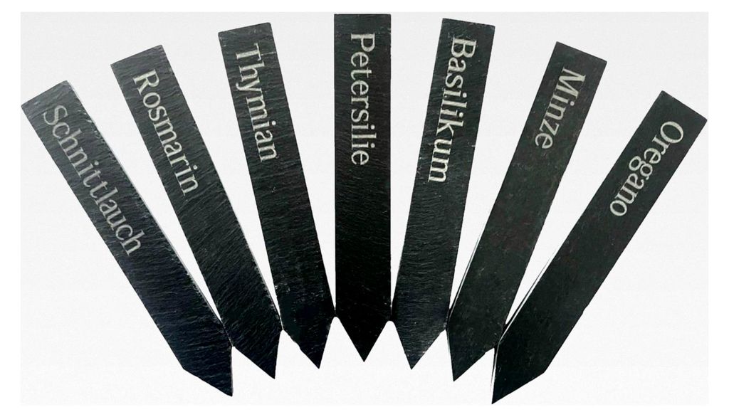 Set von Pflanzenschildern mit 7 Kräutersteckern aus Schiefer, ca. 19 cm, graviert. Kräuterschild für die Gartendekoration