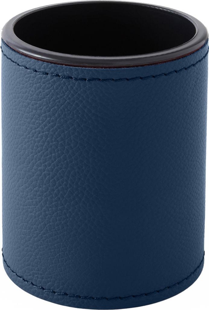 Schreibtisch Stiftehalter Rund Echtes Leder Blau cm 7.8 x 7.8 x H.9.5 - Handwerkliche Nähte - Hergestellt in Italien