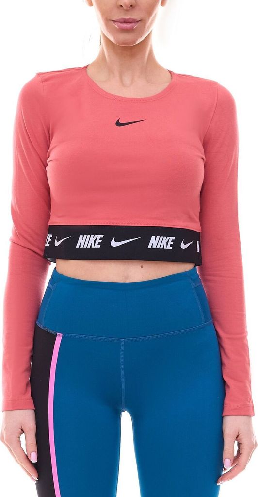 NIKE Damen Crop Pullover Langarm-Shirt mit Rundhals-Pullover 12621431 Rot, Größe:L