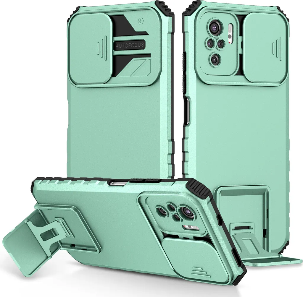 Custodia per Xiaomi Redmi Note 10S / Note 10 4G a doppio strato robusta, protezione militare con supporto e fotocamera scorrevole Turchese