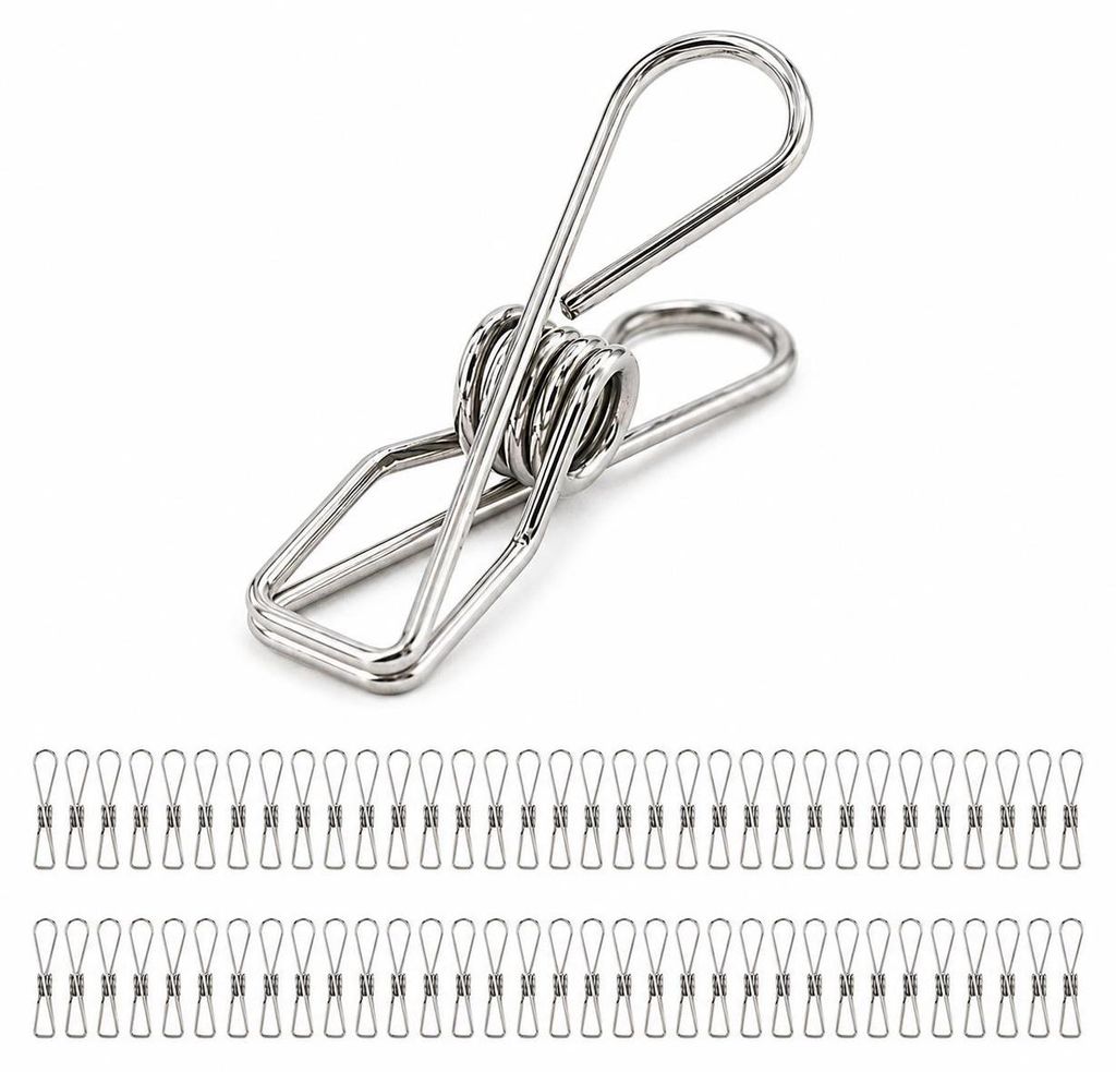 lot de 100 pinces à linge en acier inoxydable [5,3cm x 1cm] Image du produit 