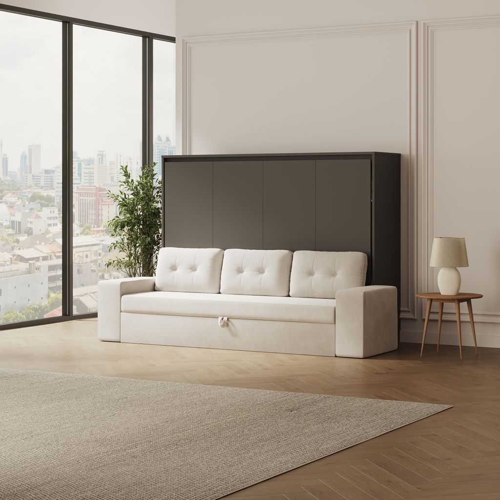 Schrankbett inkl.SOFA Sandgrau 140x200 H M2 (Tiefe 55cm) Anthrazit