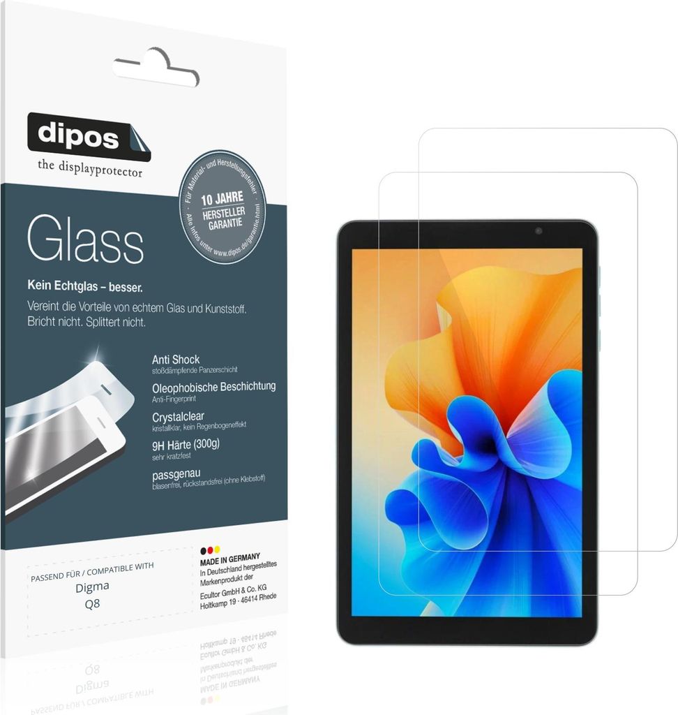 2x Schutzfolie für Digma Q8 - Anti-Shock 9H Folie dipos Glass Kunststoffglas