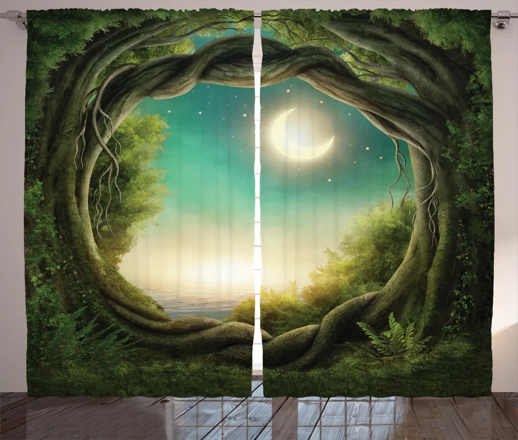 Rideau occultant léger forêt pour salon et chambre 280x225 cm bleu