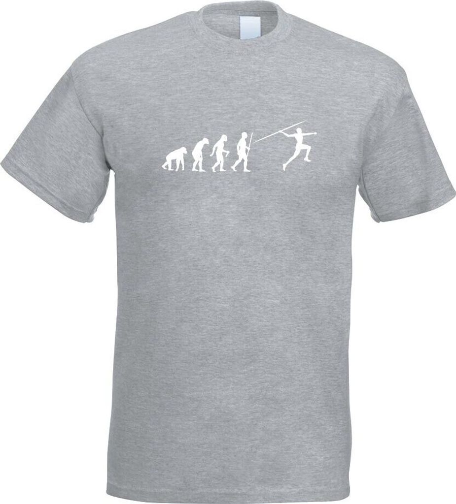Kiwistar - T-Shirt - Graumeliert - Speerwurf Evolution Motiv Bedruckt Funshirt Design Print - mit Motiv Bedruckt - Funshirt Design - Sport - Freize...