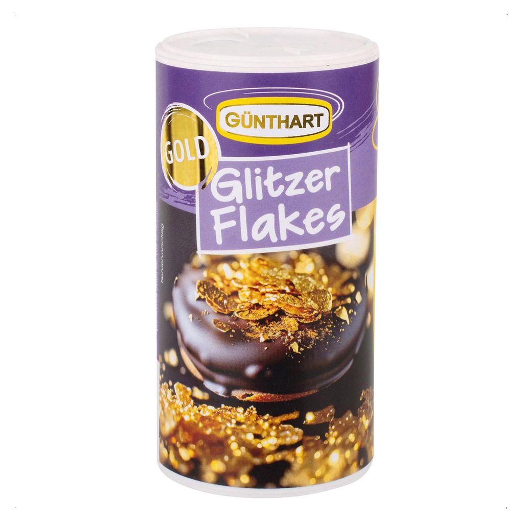 Günthart BackDecor 1 Glitzer Flakes Gold für funkelnde Tortendekorationen essbare Dekorflocken für besondere Anlässe