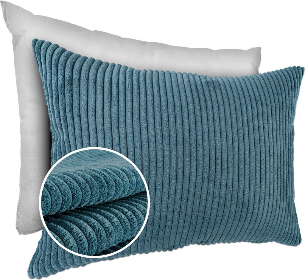 Dekokissen 30x50cm Kissenhülle mit Füllung Kissenbezug mit Reißverschluss Einfarbig Cordsamt Türkis