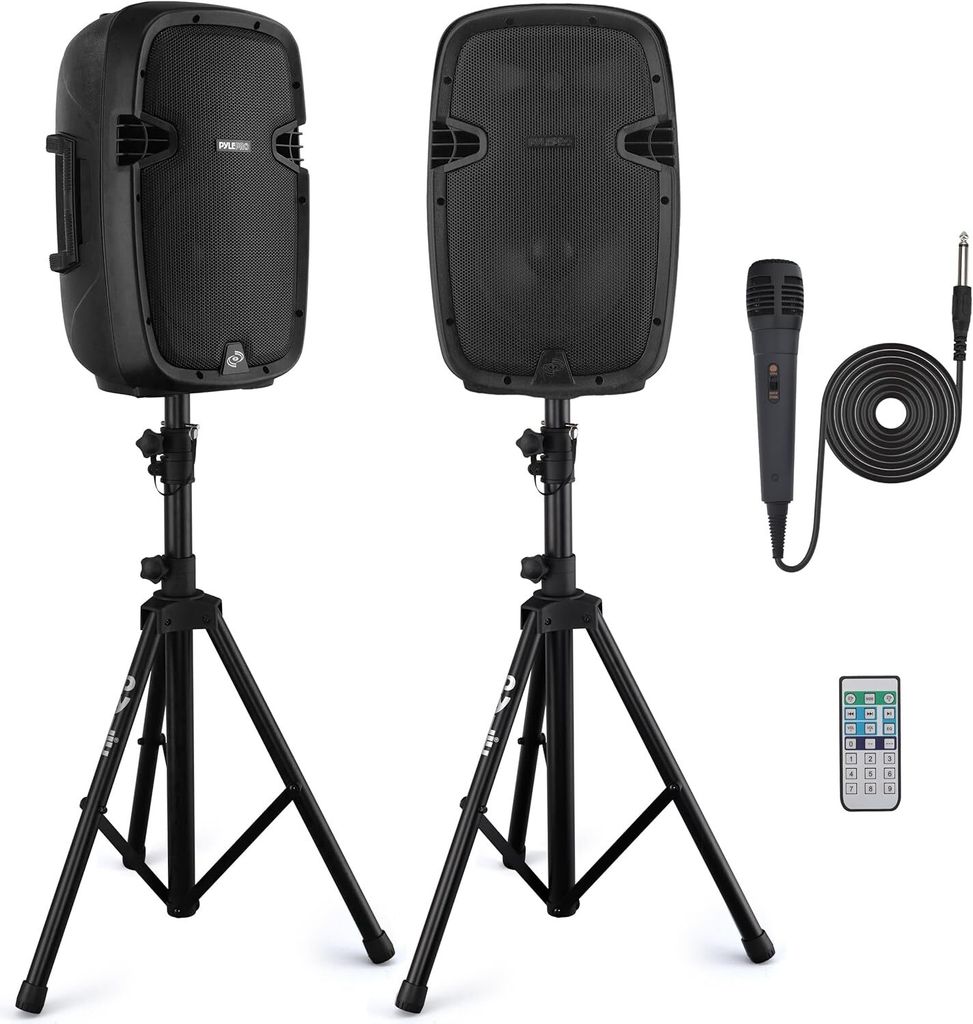 Pyle PPHP1049KT Bluetooth PA Aktiver Lautsprecher mit Mikrofon, 25,4 cm Bühnen-Bass-Subwoofer, eingebauter USB für MP3-Verstärker