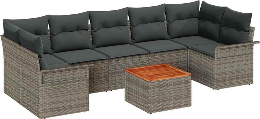 vidaXL Gartensofa-set mit Kissen 8 pcs Grau Poly-Rattan