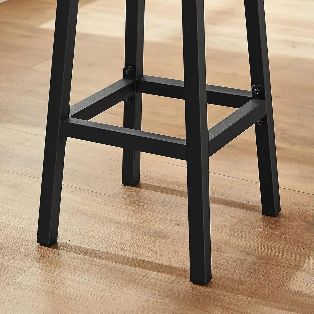 Tabourets de Bar Robustes en Acier et Bois Gris, Hauteur 65 cm - Set de 2