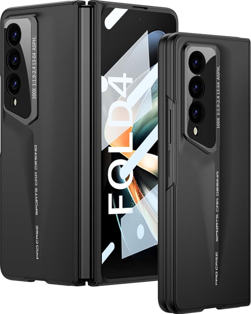 Hundyhülle für Samsung Galaxy Z Fold 4 5G, Eingebautem Bildschirmschutz, Ultradünne Hartes Matt PC Kratzfest Schutzhülle Schwarz