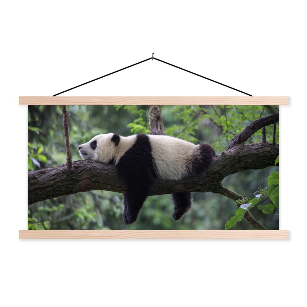 MuchoWow Textilposter Panda - Baum - Tiere - Natur 120x60 cm mit holzfarbenen Rahmen - Klemmleiste