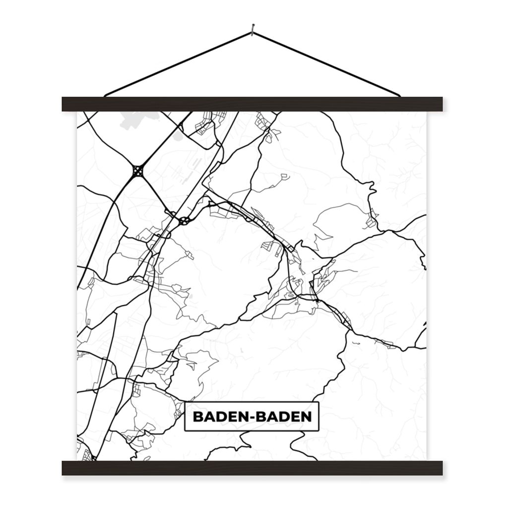 MuchoWow Textilposter Baden-Baden - Stadtplan - Karte 40x40 cm mit schwarzem Rahmen - Fotos