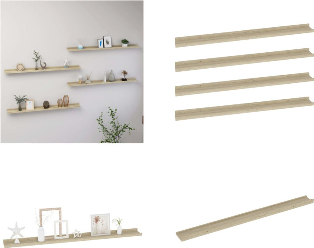 vidaXL Wandregale 4 Stk. Sonoma Eiche 100x9x3 cm - Wandregal - Wandregale - Wandablage - Wandablagen