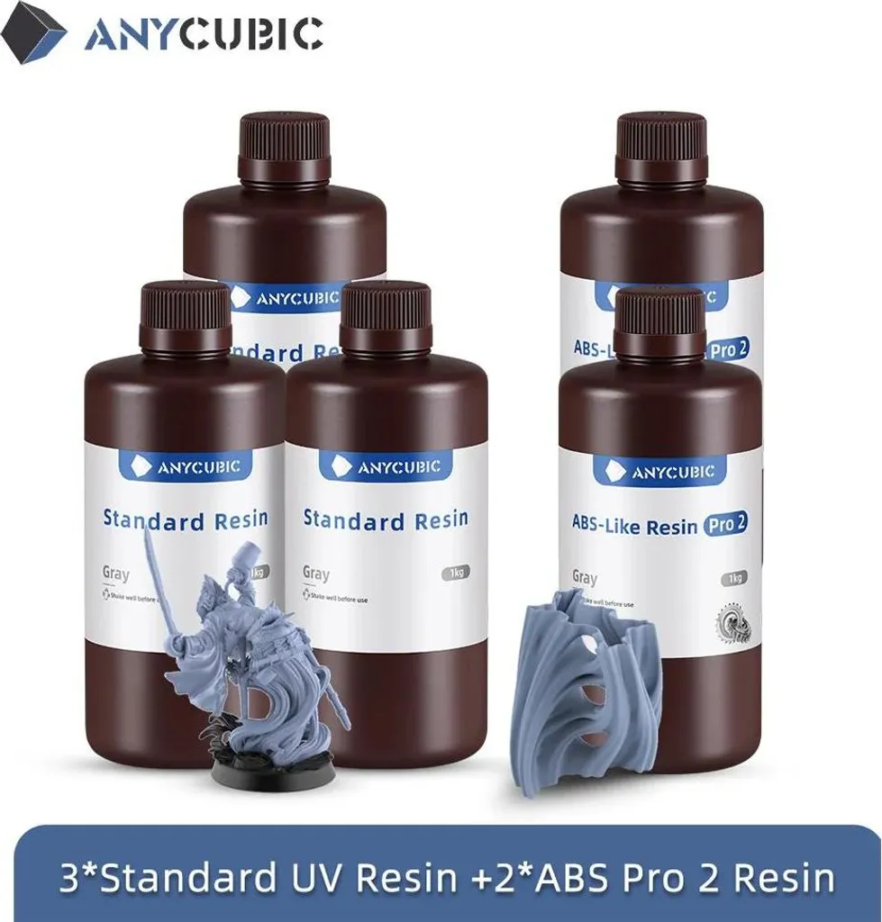 Résine 3D Anti-Casse 5kg - Pack Standard et ABS Pro2 Gris Haute Résilience
