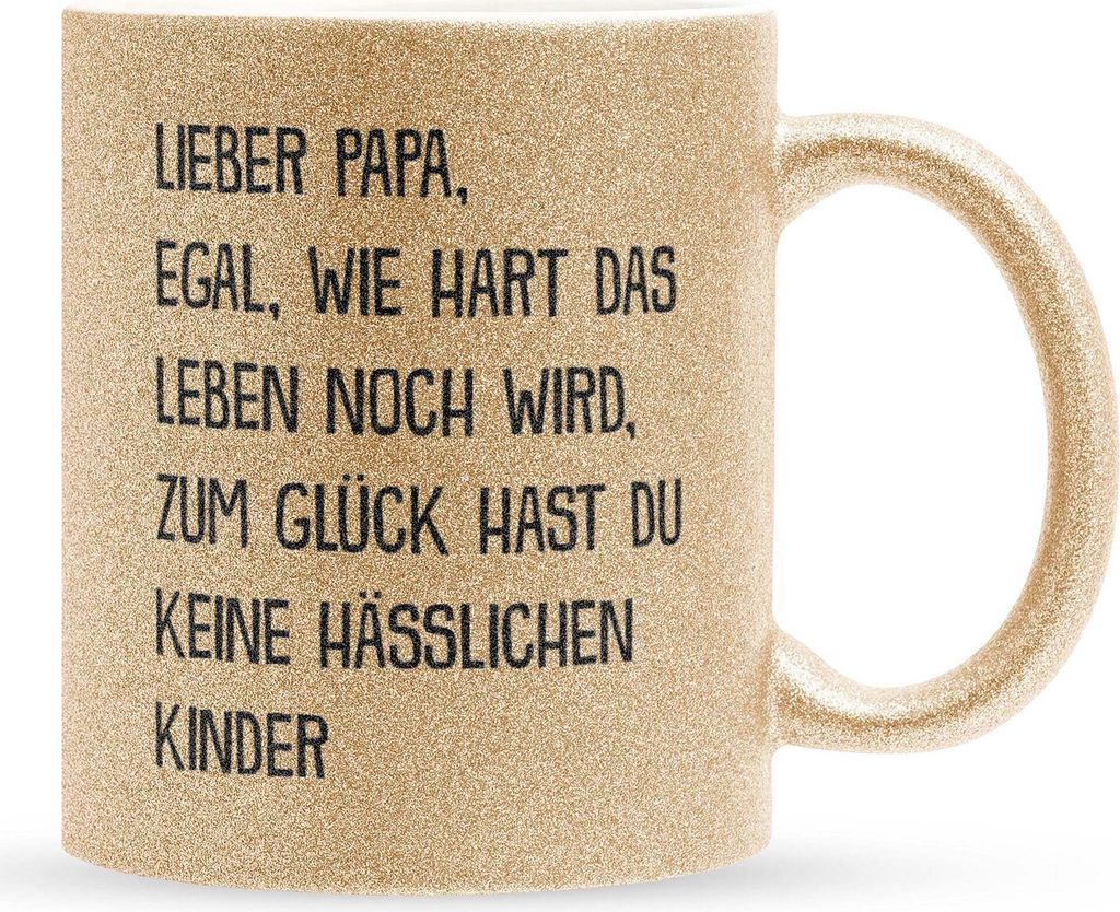 22Feels Glitzertasse Gold Papa Geschenk Vatertag Vater Geburtstag Kaffeetasse Männer Weihnachten Haferl Geschenkidee Bürotasse