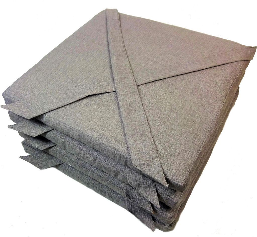 Rattani Set 4 x Stuhlkissen/Sitzkissen Marina Eckig mit Schleife 40 x 40 cm Dicke 5 cm, Fb. dunkel grau
