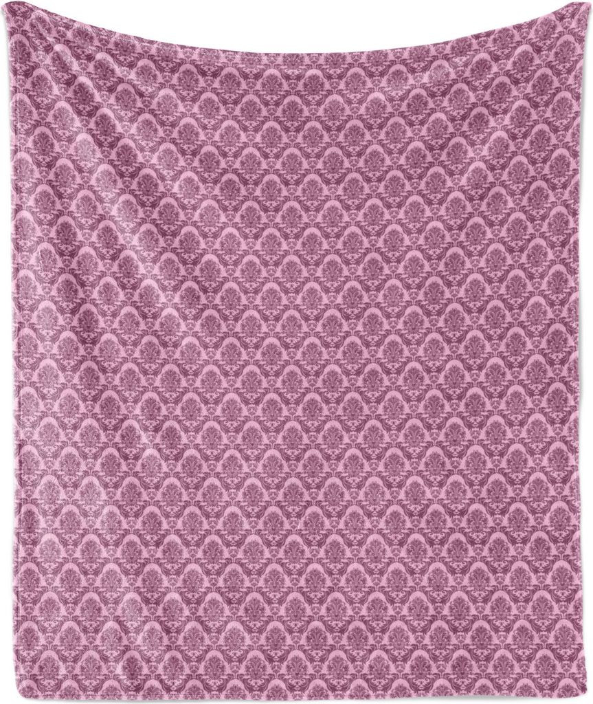 ABAKUHAUS viktorianisch Weich Flanell Fleece Decke, Tonte Repetitive Motiv mit königlichem Rokoko Einflüsse Muster, 175 x 230 cm, Baby Pink Getro...