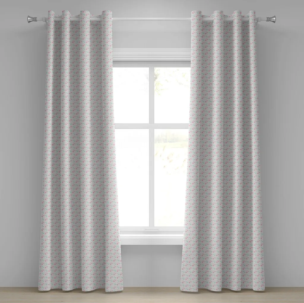 Rideaux décoratifs 2 panneaux motif cœur vert menthe et rose 280x245