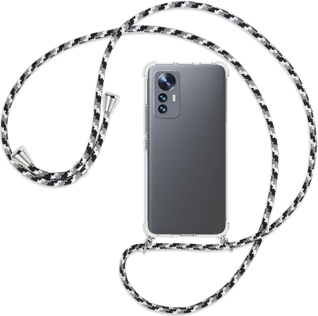 Handykette Backcover-Schutzhülle mit Band (Metall silberfarben) für Xiaomi 12 Lite - schwarz/grau/weiß