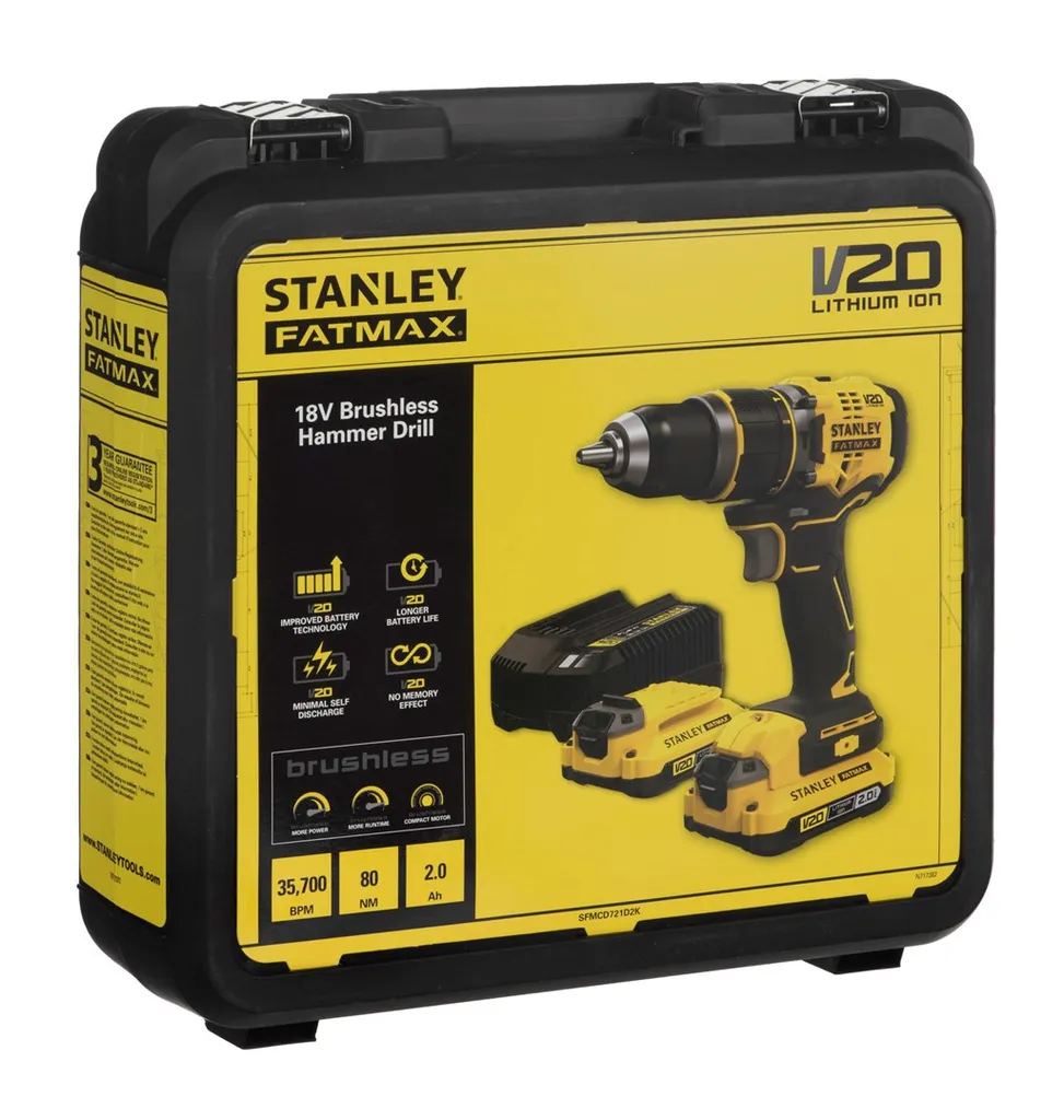 Perceuse visseuse 18V Brushless V20 Stanley Fatmax à percussion 2.0Ah - 36