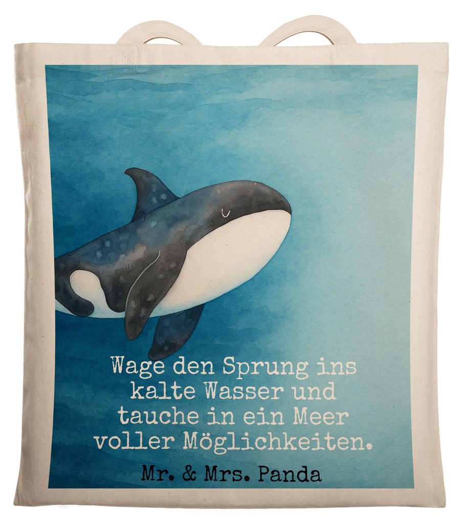 Mr. & Mrs. Panda Stoffbeutel Orca Design - Weiß - Geschenk, Wal, Büro, Tasche, studententasche, Shopping, Beutel, Tote Bag, Meer, Arbeit, Motivat...
