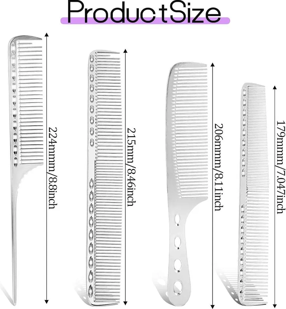 Set de peignes en métal aluminium pour coiffure de précision et barbier