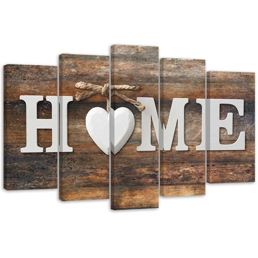 5-teiliges leinwandbild hausbeschriftung auf einer alten tafel im vintage-stil 150x100 cm Feeby braun wandbild bereit zum aufhängen