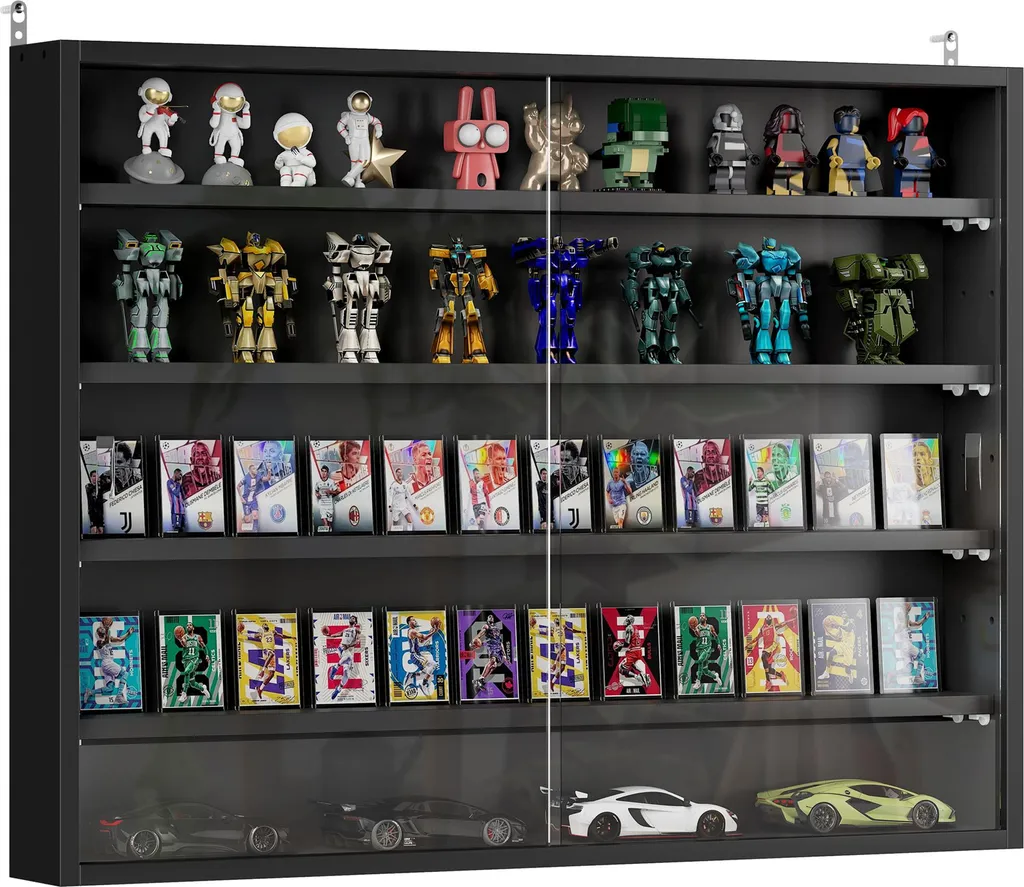 Vitrine de Collection Noire avec 5 Étagères Réglables en Hauteur 80 cm